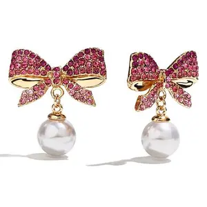 BAUBLEBAR Pink Ombre Crystal and Simulated Pearl Bow Drop Earrings