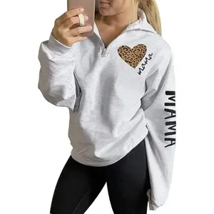 Womens Mama Sweatshirt Mom Life Zip Up Pullover Mama Hoodie High Collar Quarter 1/4 Zip Coat Y2k Sweater