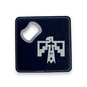 Coaster W/ BOTTLE OPENER - Thunderbird Native American - SET OF 2 LEATHER