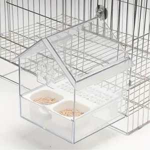 1 Piece Peony Parrot Feeder Roof Bathing Basin Bird House Transparent Water Feeding Box Easy to Clean Bird Supplies