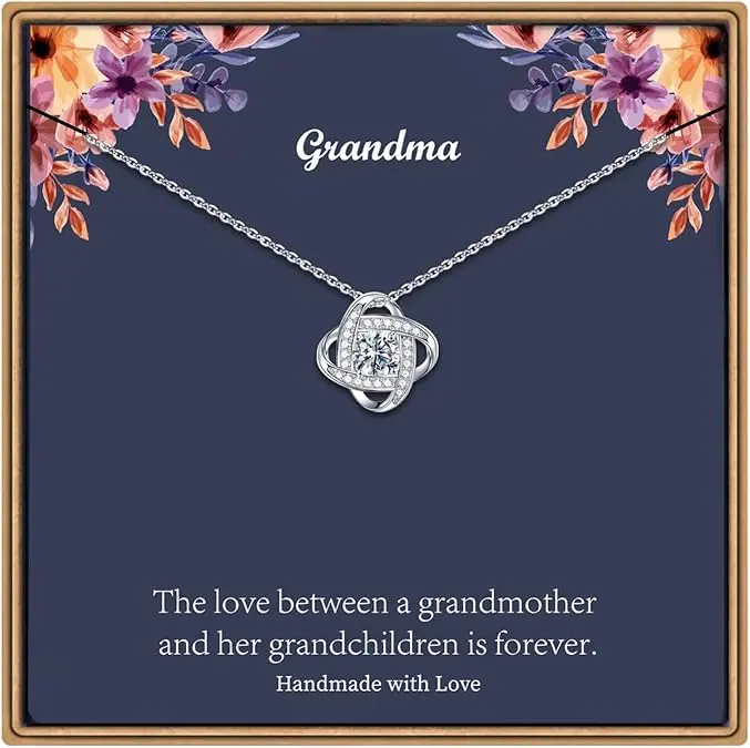 Gifts Necklaces for Women Girls, White Gold Plated Love Knot Necklace for Grandma Aunt Stepmother Sister Mother Jewelry, Graduation Mothers Day Anniversary Birthday Gifts for Women