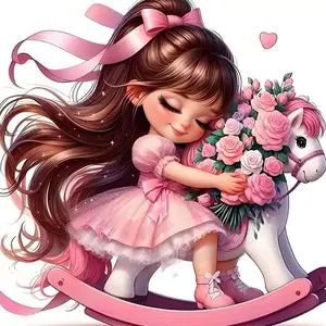 DIY Diamond Painting Horse & Girl Pattern Design, Frameless Full Round Design, Mosaic Wall Art, Home Decoration, Diamond Painting Kits