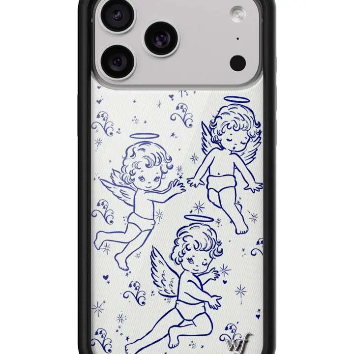 Wildflower Cases Limited Edition Handmade 1-of-a-Kind Navy Polyurethane iPhone Case - Wildflower Design, Heart, Heavy Duty Protection, Angel Artwork, Cherubs in Bloom, Raised Bumper, Durable, Simple Aesthetic, Trendy Mobile Phone Accessory