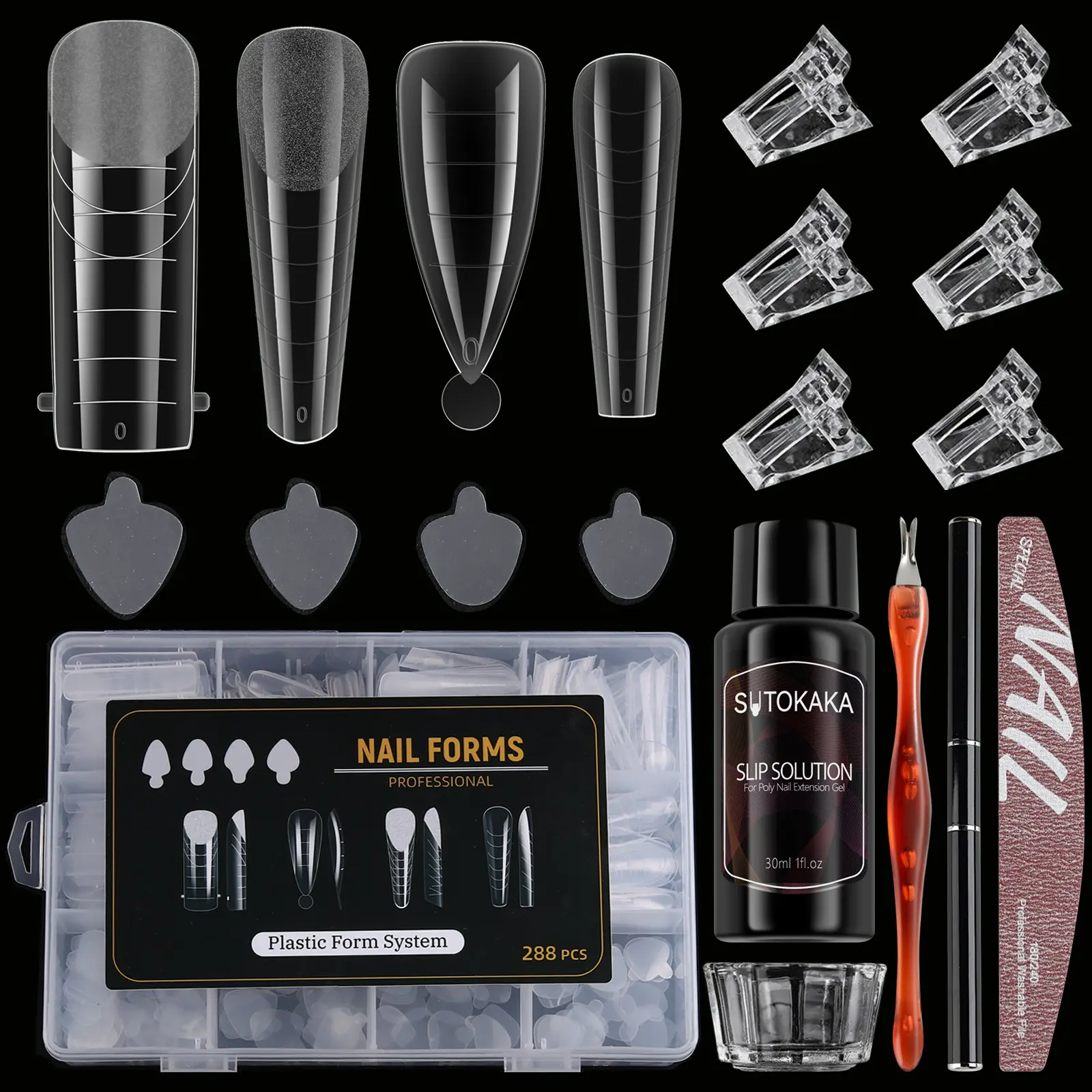 288Pcs Poly-Gel Nail Form Kit 4 Style Reusable Full Cover Nail Extension Mold Dual Forms with 4 Style Silicone Stickers Builder Gel Set for Beginners French Coffin Square Nail Crafts