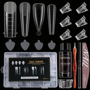 288Pcs Poly-Gel Nail Form Kit 4 Style Reusable Full Cover Nail Extension Mold Dual Forms with 4 Style Silicone Stickers Builder Gel Set for Beginners French Coffin Square Nail Crafts