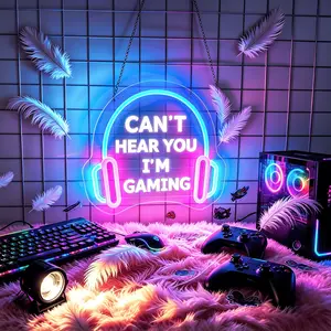 "Can't Hear You I'm Gaming" Gamer neon, UV neon sign, LED neon for wall decoration in the game room,  Purple Blue LED Gaming Neon Light, USB Powered Dimmable Neon Wall Decor for Gamer Room, Bedroom, Man Cave,, USB powered
