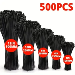 500pcs Self-Locking Zipper Tie Straps, Various Sizes 300/250/200/150/100mm, Ideal for Home Office Garden Workshop Cable Management
