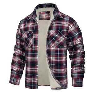 2025 New Men's Fleece Jacket Long Sleeve Turn-down Collar Single-breasted Fleece Plaid Loose Fit Men's Coat