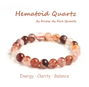 Fire Quartz Hematoid Quartz Natural Healing Bracelet Energy Boost Stress Relief Protection Unisex Crystal Jewelry Reiki Charged Chakra Balancing Spiritual Gift for Youth,Confidence & Vitality Booster | Unisex Handmade 4mm 6mm 8mm 10mm 12mm Bead Bracelet t