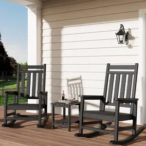 HDPE Poly Lumber Rocking Chair Set with Matching Side Table All Weather High Back Outdoor Porch Rocker Easy Assembly Low Maintenance Patio Garden Yard Furniture for Adult Relaxation