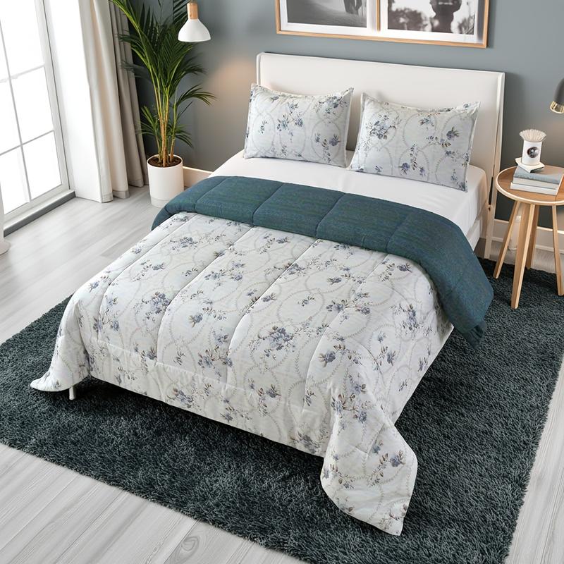 2/3PCS Floral Reversible Comforter Set, Twin/Queen/King Size All-Season Cozy Bedding, Fresh Bloom Print, Ultra Soft Quilt Set with 1 Comforter & 1/2 Pillowcases, Machine Washable, Wrinkle & Fade Resistant Bed in a Bag, Room Decor, Perfect Gift