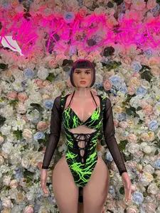 Bottlegirl One-Piece Bodysuit Green and Yellow  Lightening - Custom Design | Exotic Dancewear for Performers, Raves, & Nights Out