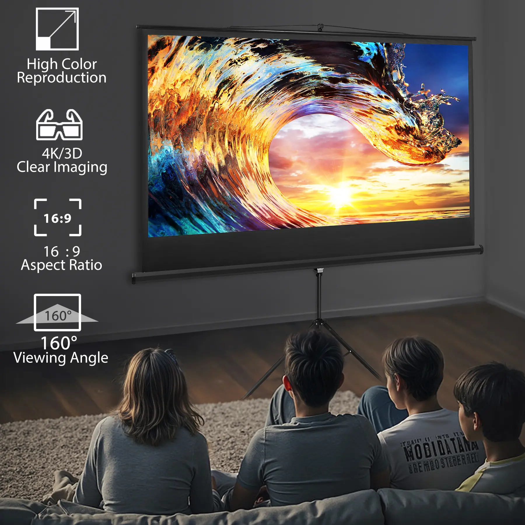 Segawe 84-in Full HD 16:9 Adjustable Screen Portable Projection Screen with Foldable Tripod Mount, Metal Shell, Oxford Fabric, Wide View, Manual Adjust Stand & Black Carry Bag for Home/Office Users