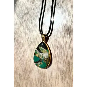 Polymer Clay and Resin Teardrop Pendant Necklace