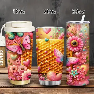 1pc 18oz/20oz Pastel Heart and Butterfly Tumbler with Lid and Straw, Winter Insulated Travel Mug, Gift for Women Men, Ideal for Valentine’s Day, Easter, Birthday Gift, Iced/Hot Coffee Cup