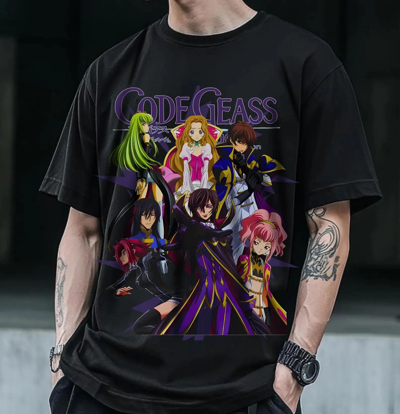 Code Geass Lelouch C.C. Suzaku Anime Graphic Tee | Vintage Streetwear Unisex Black T-Shirt | Premium Ultra-Soft Lightweight Cotton Blend | Perfect Otaku Fan Gift Retro Manga Aesthetic