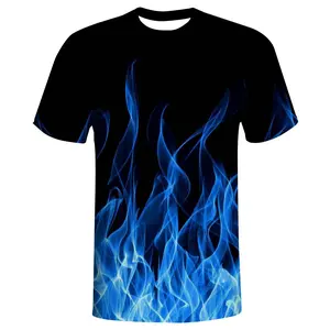 Unisex Black T - Shirt with Vivid Blue Flame Graphic, Perfect for Music Festivals, Casual Outings & Streetwear, Trendy Fire Design Tee for Men & Women
