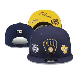 New Era Milwaukee Brewers 9FIFTY Flat Brim Baseball Hat – Navy And Yellow Fitted Cap, Milwaukee Inspired Streetwear Fashion Piece