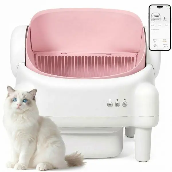 HOMLIX Universal Automatic Litter Box for Cats - Open-Top Smart Self-Cleaning Litter Tray with 10.5L Capacity, 16.5" × 16.33" Entrance, Infrared Sensors, Gravity Safety Sensors, 2.4G WiFi Data Tracking, Auto-Pause Function