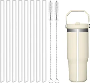 8-Pack Replacement Straws for  30oz Tumbler | Compatible with  IceFlow Flip Straw Lid |   Plastic Drink Straws with 2 Cleaning Brushes