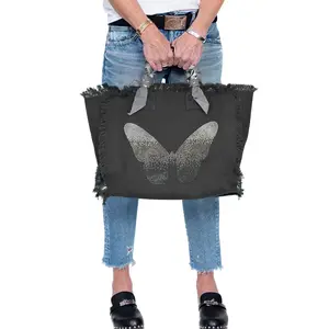 Ombre Butterfly Crystal Fringe Tote Bag