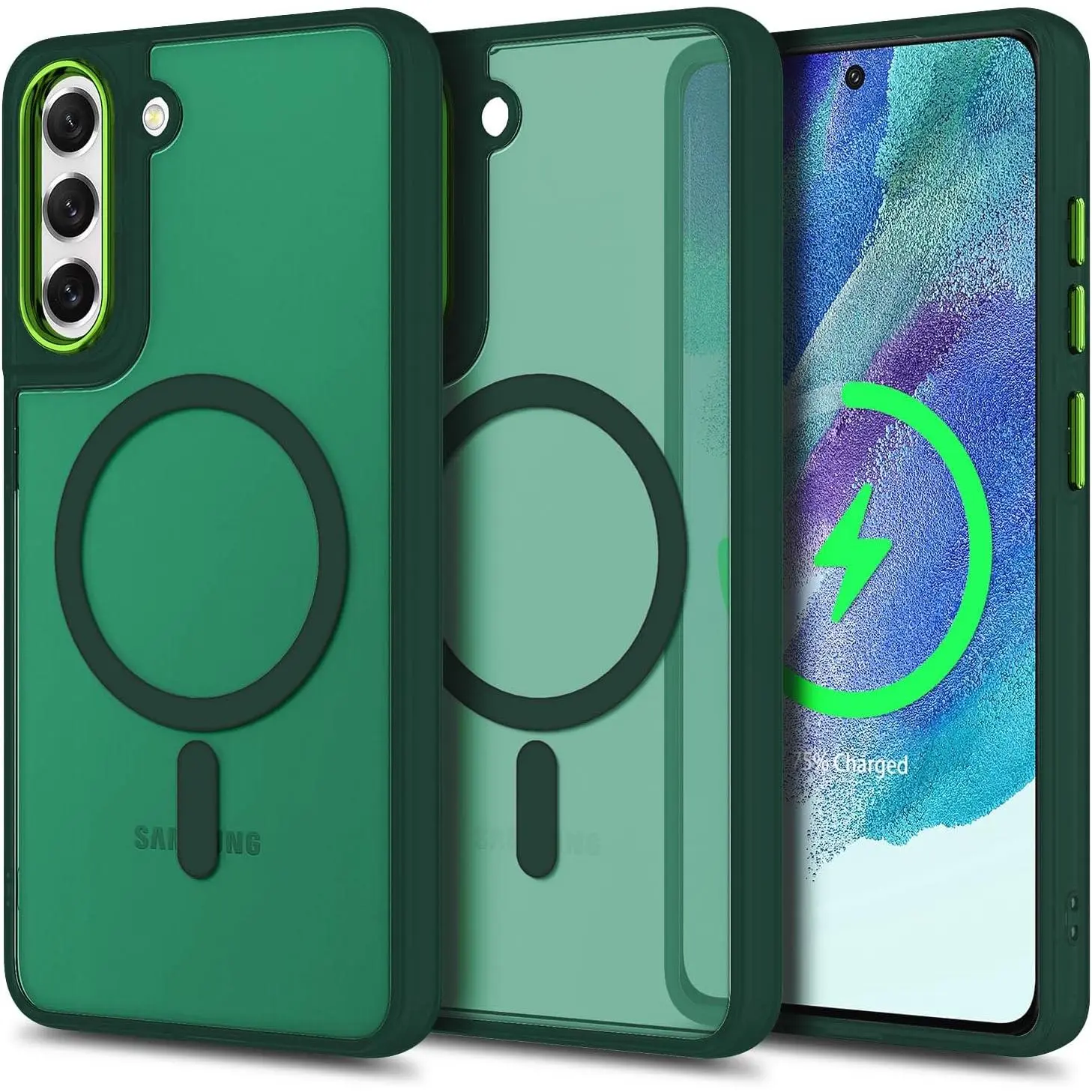 Magnetic for  Galaxy S21 FE Case [Compatible with MagSafe] Translucent Matte Scratch-Resistant  [-Grade Protection] Case for Galaxy S21 FE 5G (Green)