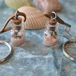 New Beginnings- Keychain Pink Sea Salt Selenite & Cedar in 1.5ml Miniature Bottle with Strap