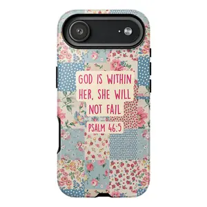 Cute Patchwork Bible Verse Phone Case Collection - God is Within Her Psalm 46:5 & God's Plan Isaiah 30:18 Christian Floral Preppy Aesthetic Cover for iPhone 17 Pro Max 16 Plus 15 14 13 12 11 Air & Samsung Galaxy S25 S24 S23 S22 S21 Ultra