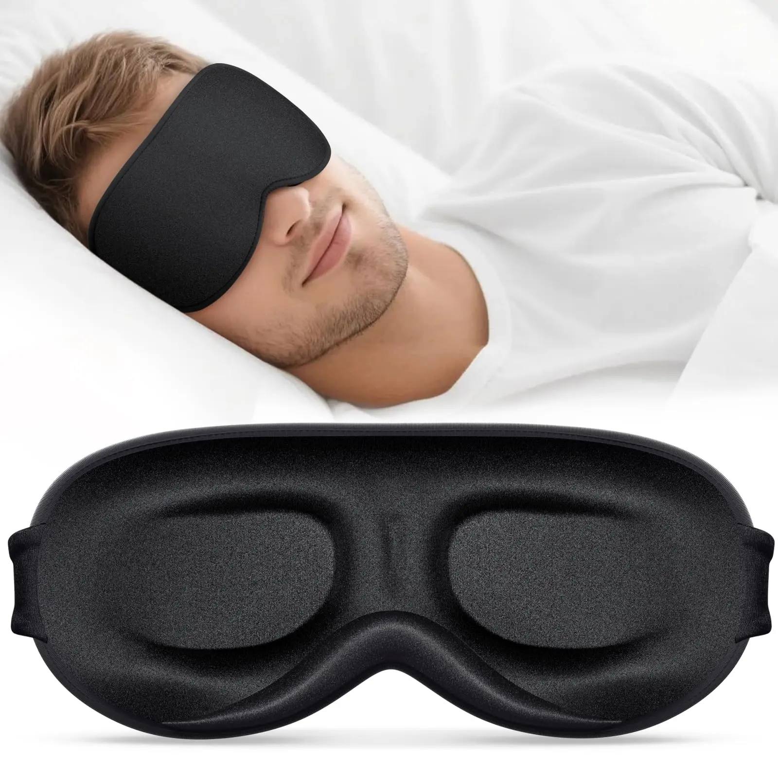 100% Blackout 3D Sleep Mask for Side Sleepers Zero Pressure Contoured Eye Mask Soft Breathable for Men Women Airplane Travel Essential Ultra-thin Sides Widened Headband Adjustable Strap