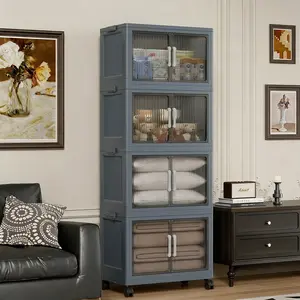 5 Tier Stackable Plastic Storage Bins with Lids , Collapsible Closet Organizers and Storage with Wheels for Living Room,Office,Dorm