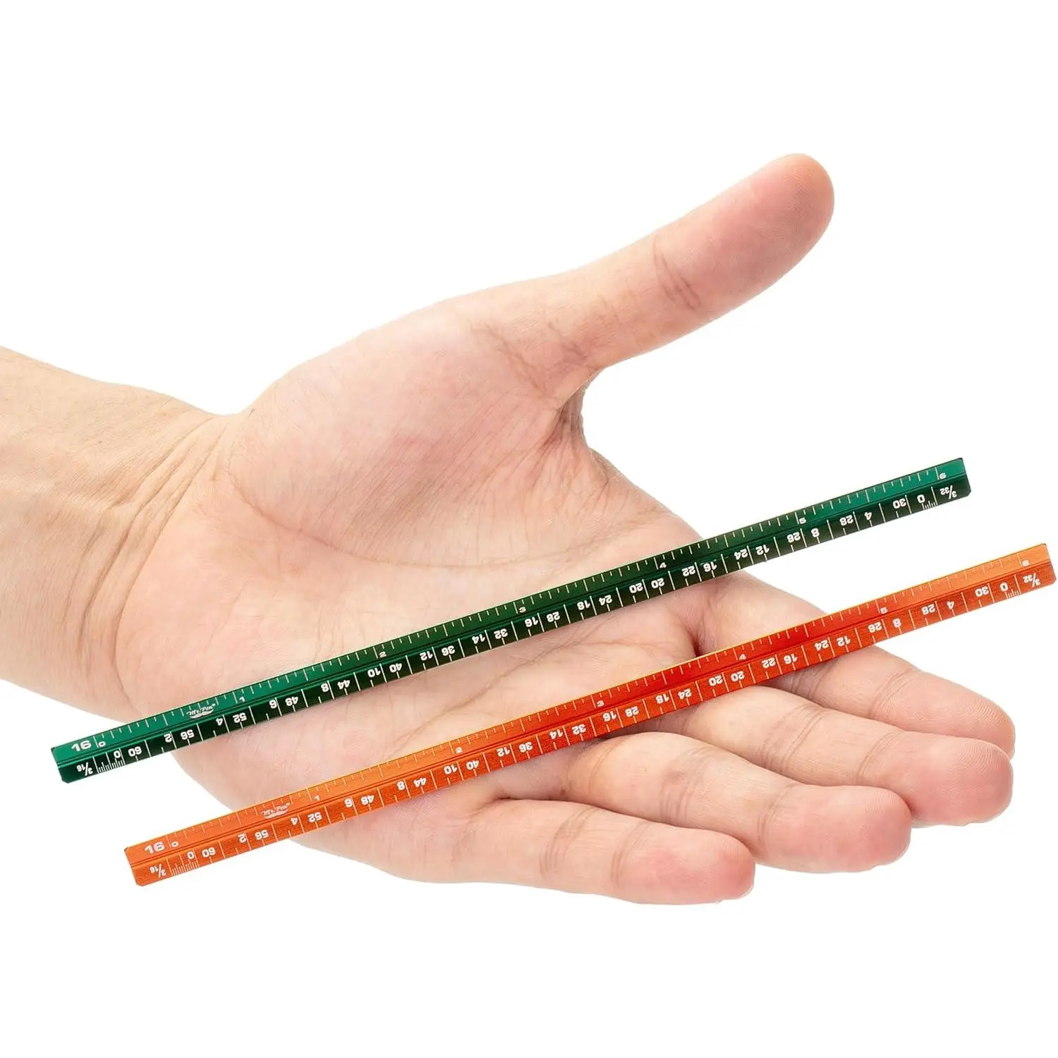 Aluminium Small Architectural Scale Ruler 6 Inch 2 Pack in Green & Orange with Triangle Design for Blueprints, Pocket Size