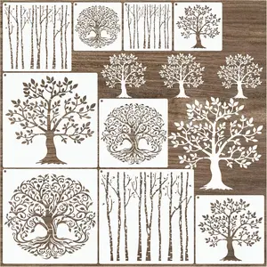 Tree Stencils for Painting on Wood Tree of Life Stencil Large 11.8 inch Template Paint Stencils for Painting on Wood Burning Art Craft Canvas Furniture Wall (9 tree)