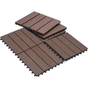 Sunnygalde 12x12 wood plastic interlocking flooring tiles 4slats straight pattern interlocking deck tiles for patiobalcony porch backyard6 pcs