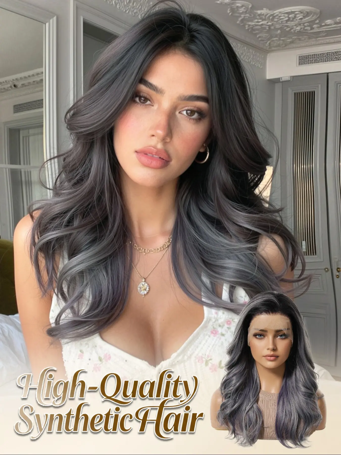 18" Grey Purple Body Wave Hairstyle Wig | 13x4 HD Transparent Lace Front Glueless Heat Resistant Synthetic Wig for Women Premium Synthetic Wigs