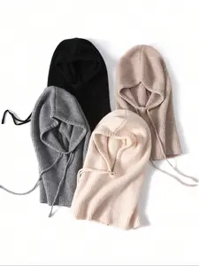 Unisex 100% Pure Wool Beanie Scarf Set, Fall & Winter Warm Windproof Ear Protection Hat, Fashionable One-Piece Knit Cap