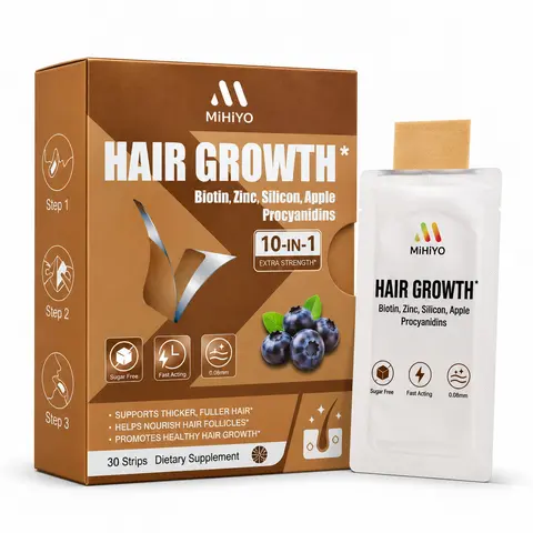 MIHIYO 10-in-1 Hair Growth Oral Strips, Dietary Vitamin Nutritional Supplement, Strips for Hair/Skin/Nails - Biotin 5000mcg, Zinc, Procyanidins Synergy, Sugar-Free, Blueberry Flavor, Fast Tongue Melt, Max Absorption, 30 Ct