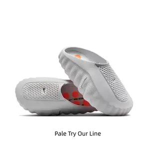 Light Grey Futuristic Mule Slides, Orange Cushioning Sphere Outsole, Perforated Upper, Sports Recovery Tech Slides