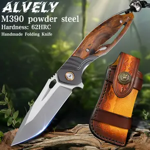 Tiktok, Selected Folding Knife, ALVELY, M390 Steel, Outdoor Camping Exquisite Wooden Handle, Hardness 62HRC, Gift!Christmas present!