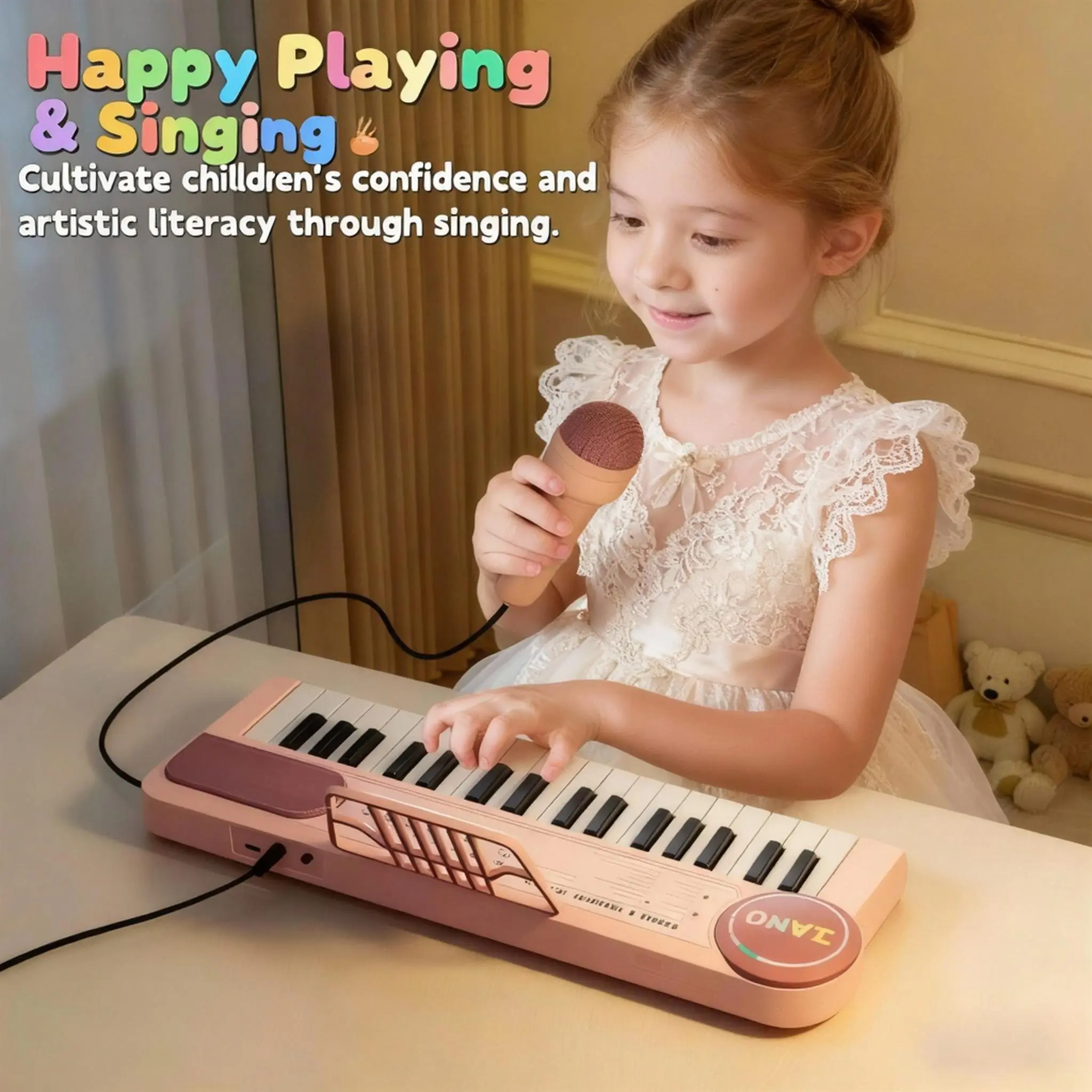 37-Key Compact Electronic Keyboard Piano for 6+ Months Kids, High-Quality Music Enlightenment Toy with Microphone, Real Piano Functions, Multiple Playing Methods, Developmental Interactive Learning Tool for Young Musicians