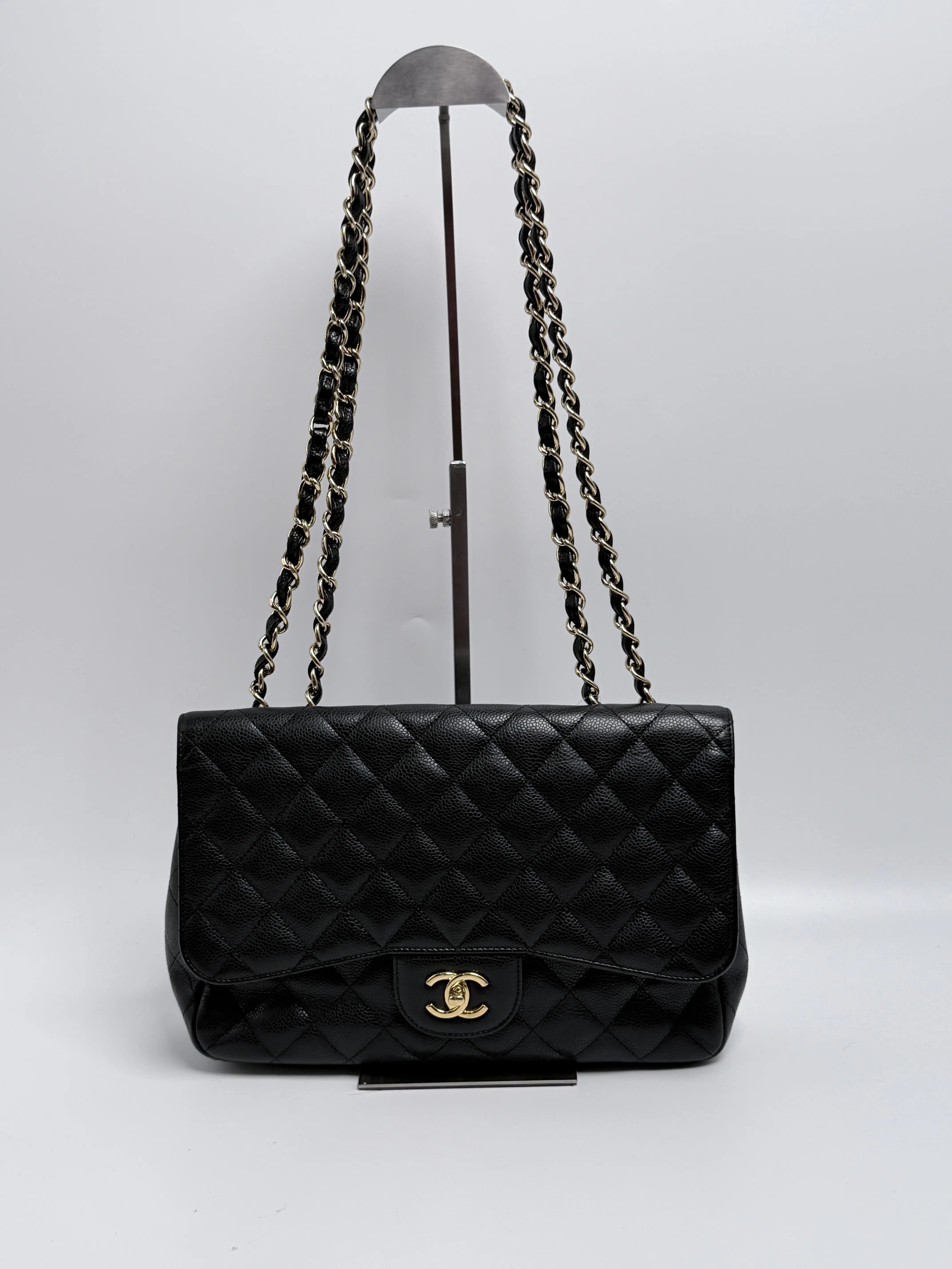 Pre-owned CHANEL Leather Shoulder Bags Black Caviar Jumbo Single Flap Shoulder Handbag Crossbody Bag ZS114CC