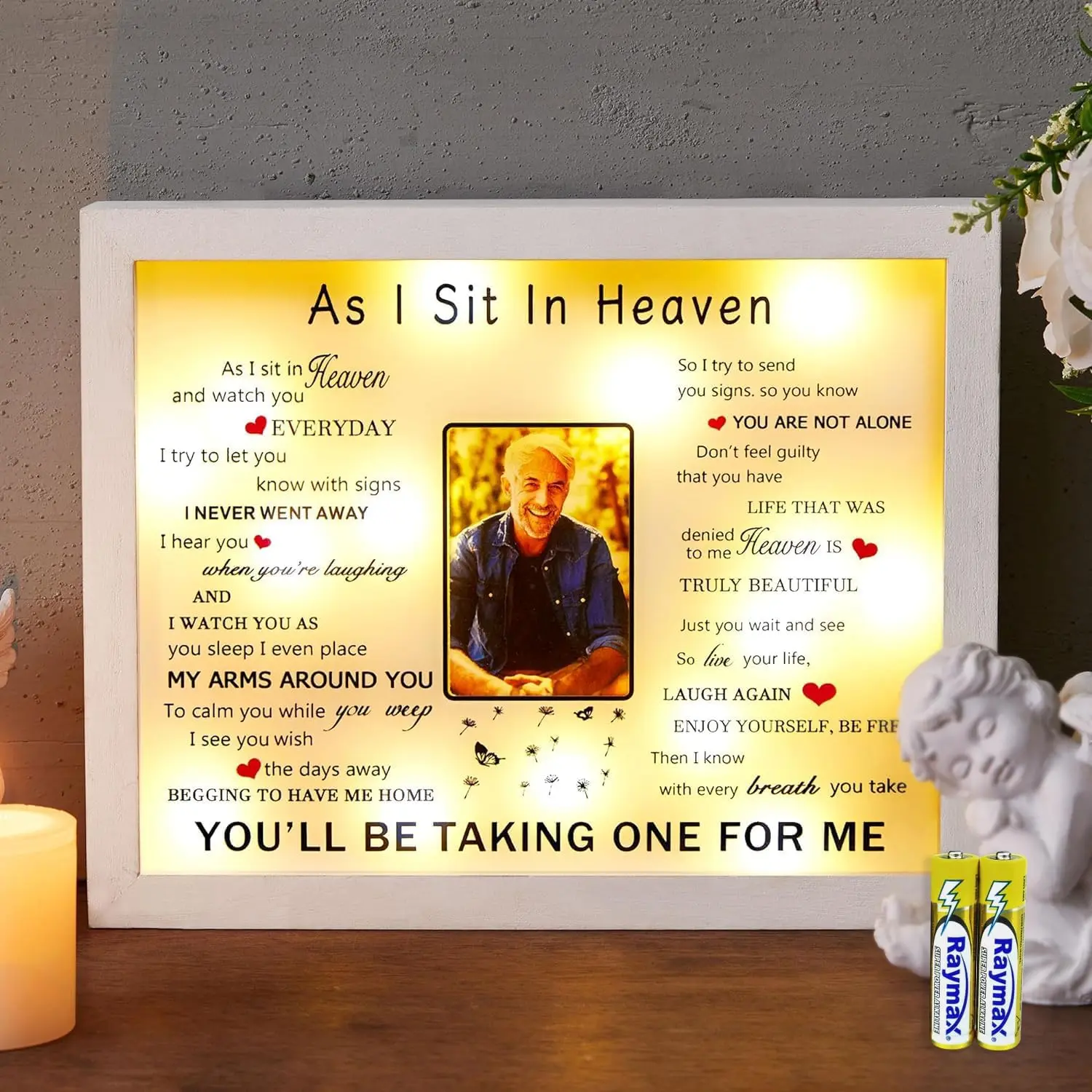 Sympathy Gift 8" x 10" LED Memorial Shadow Box Keepsake Picture Frame Memorial Gifts for Loss of Loved One 2x3 Photo White