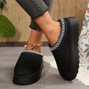 Women's Slippers Platform Short Ankle Boots Women's Suede Leather Cozy Wool Lined Indoor And Outdoor Slippers