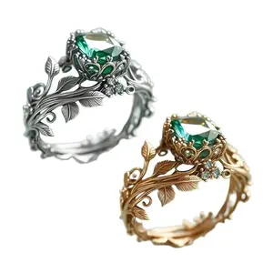 Ancient Totem Ring with Green Crystal, Energy Grounding Tribal Design for Men & Women, Spiritual Protection Jewelry with Healing Properties hand  fabricated  jewelry