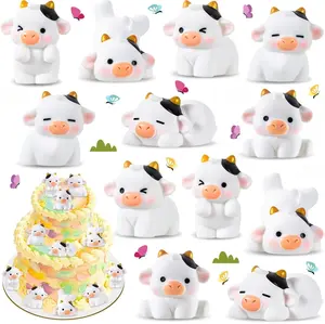12 Pcs Mini Cows, Mini Resin Cows Figurines, Tiny Mini Animals Miniature Figurines, Cute Cow Cupcake Toppers Fairy Garden Miniature Landscape Ornaments for Home Décor, Cake Decoration, DIY Crafts