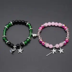 1Pair Magic Stick Hat Crown Pendant Beads Bracelet Couple Matching Bracelets Wicked Witch Movie Inspired Bracelet Friend Jewelry