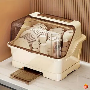 2025 Advanced Version of The Covered Cutlery Storage Organizer - Space-Saving Countertop & Cabinet Solution | Stylish Cream-Colored Cutlery Box with Drainage Tray | Dust-Proof Design for Easy Setup