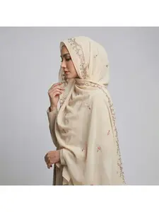 New small fresh embroidered chiffon long scarf, versatile high-quality solid color elastic headscarf shawl