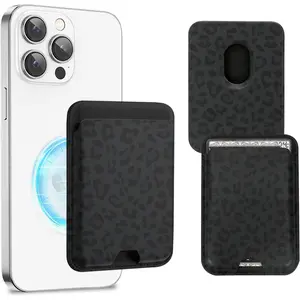 Phone Wallet, Leather  Card Holder fo  of Phone Card Wallet for MagSafe Compatible for  16/15/14/13/12 Series (Black Leopard)