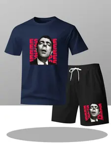 Mr.Bean Funny Graphic Print T-Shirt and Shorts Set - Summer Lightweight and Breathable Short-Sleeved Set - Bean Boy Memorial Casual Sportswear
