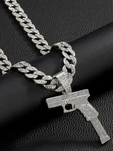 New Full Diamond Gun Alloy Pendant Trendy Hip Hop Cross Border Necklace for Men Jazz Cuban Chain Gift, Unique Style Jewelry Accessory